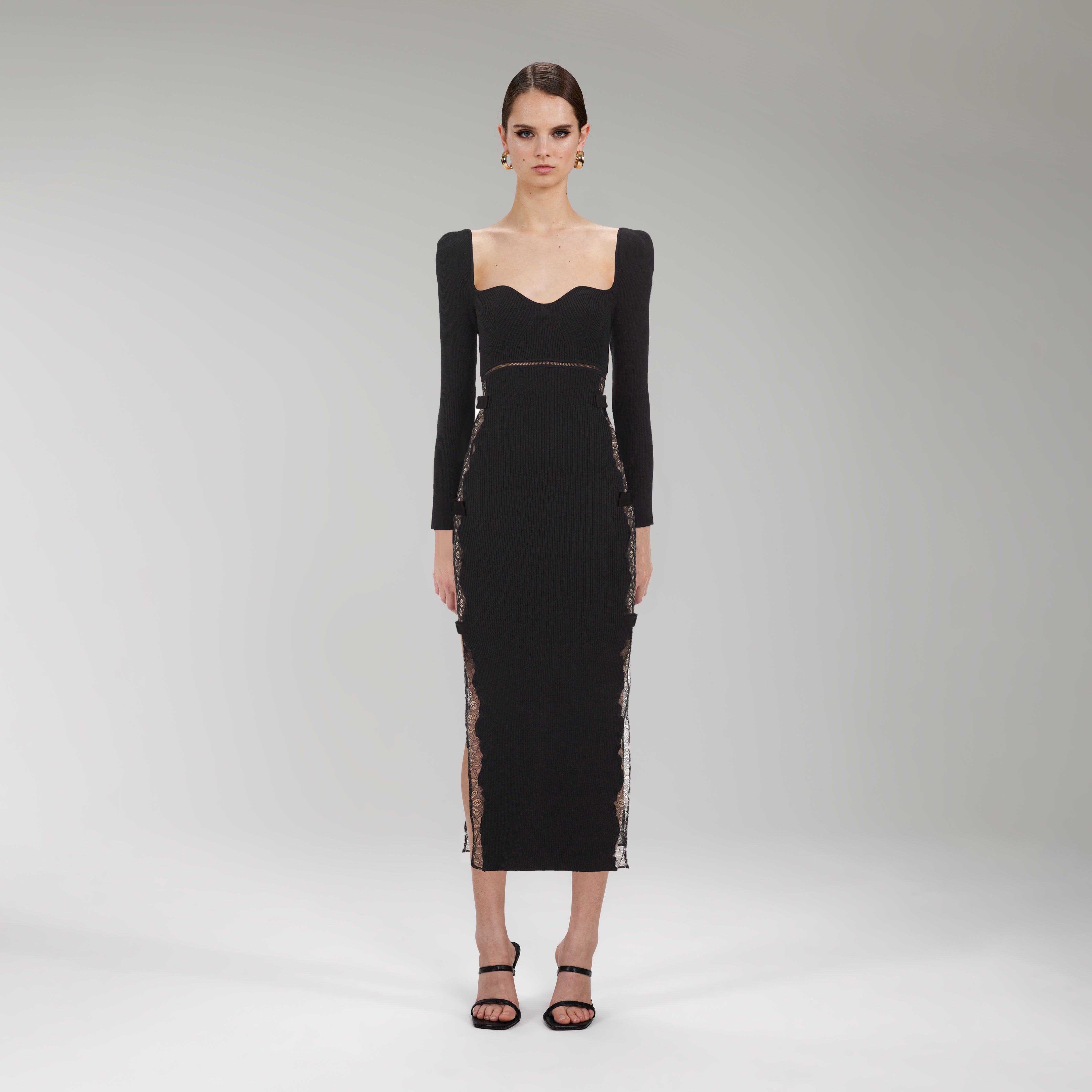 Black Knit Lace Midi Dress | self-portrait